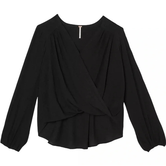 Free People Check‎ on It Black Pleated Wrap Top medium  OB1076865 EUC - Picture 2 of 8